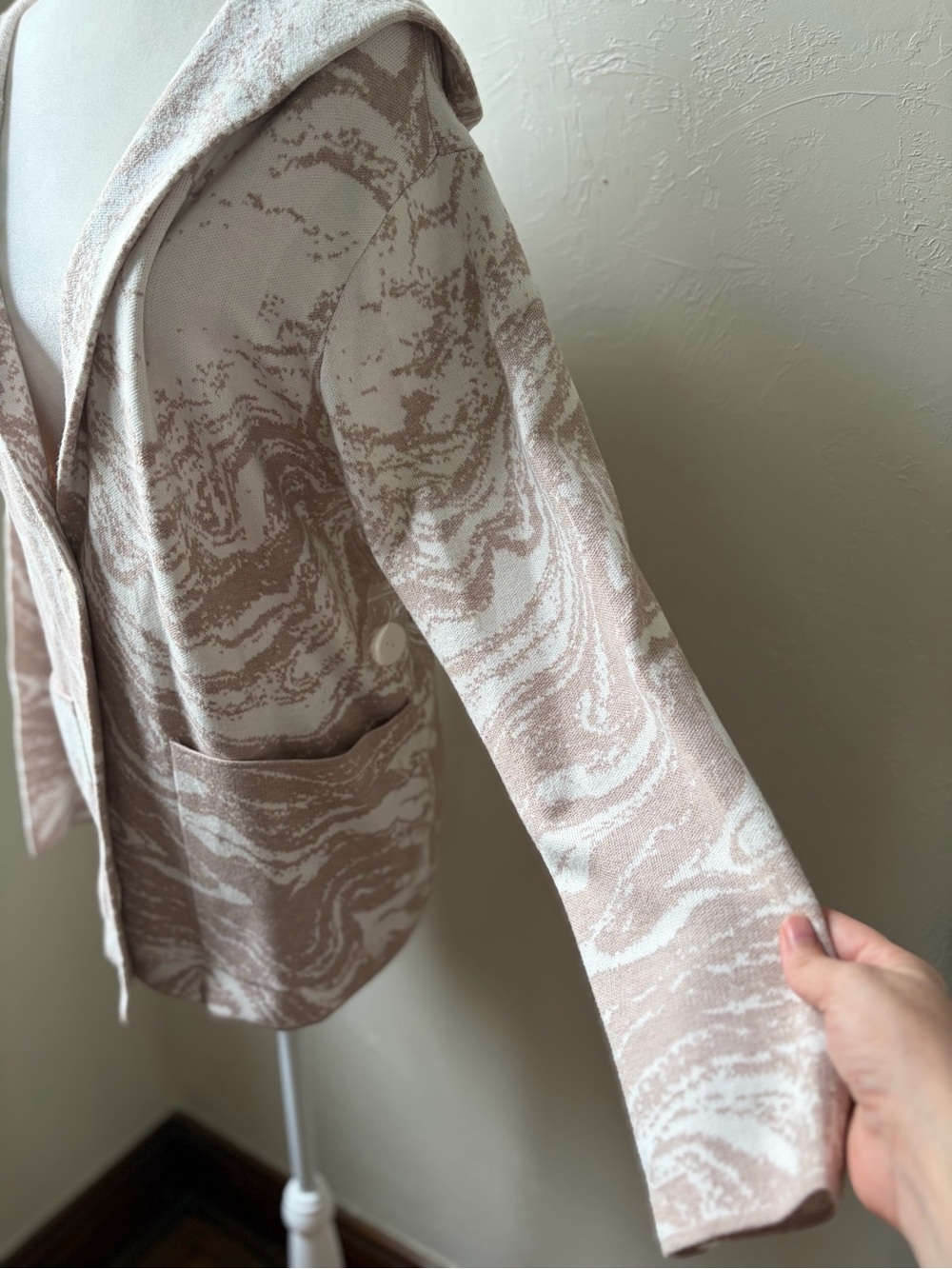 Christian Siriano New York Blush Taupe Marbled Hooded Cardigan Medium - Picture 6 of 10